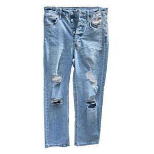 Wild fable “highest rise straight” light wash button fly distressed jeans Sz 4 #